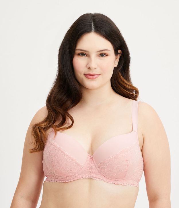 Sutiã Em Poliamida Com Bojo E Detalhes Em Renda Curve And Plus Size Rosa 1122