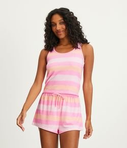 Pijama Short Doll com Regatinha e Short Estampa Listras