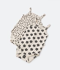 Kit 02 Bodys Infantis com Estampa Floral e Oncinha - Tam 0 a 18 Meses