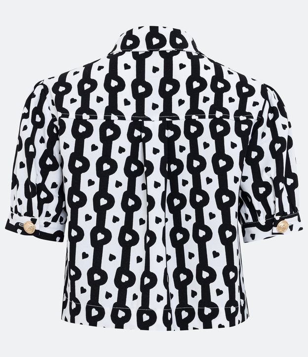 Camisa em Crepe com Manga Bufante e Botão Detalhado na Gola Preto/ Branco 7