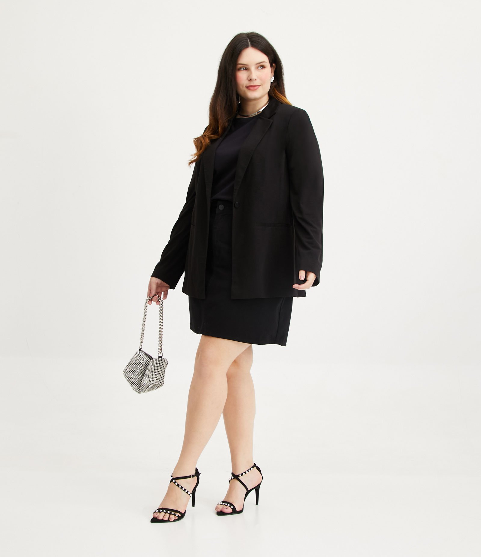 Blazer Básico em Malha com Botão Curve & Plus Size Preto 2