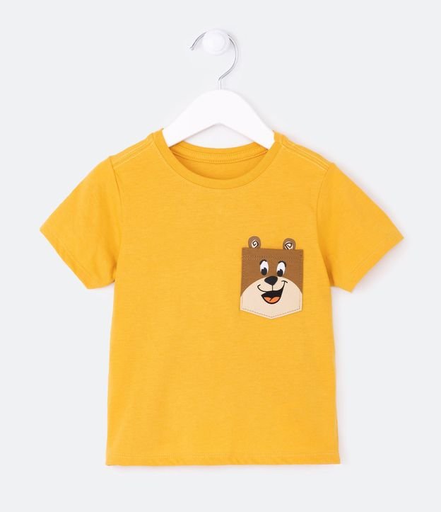 Camiseta Infantil com Bolsinho Interativo de Urso - Tam 1 a 5 Anos