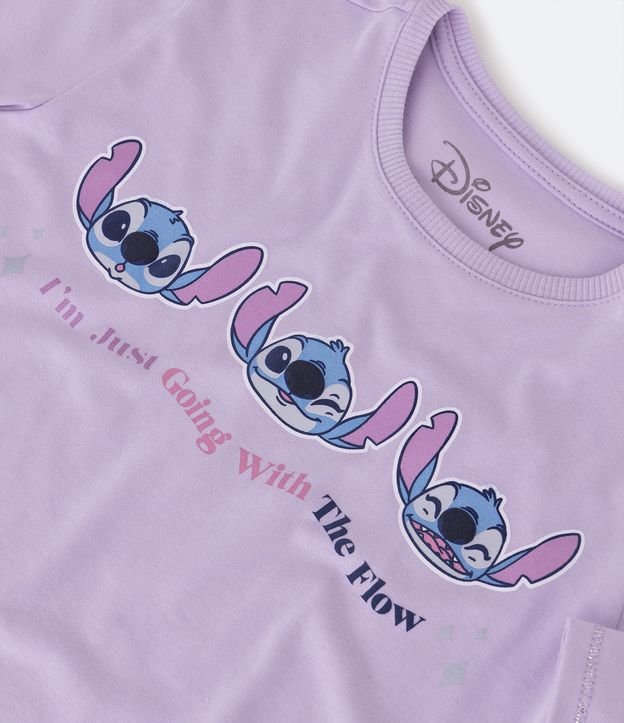 Camiseta Infantil em Cotton com Estampa Stitch - Tam 5 a 14 Anos Lilás