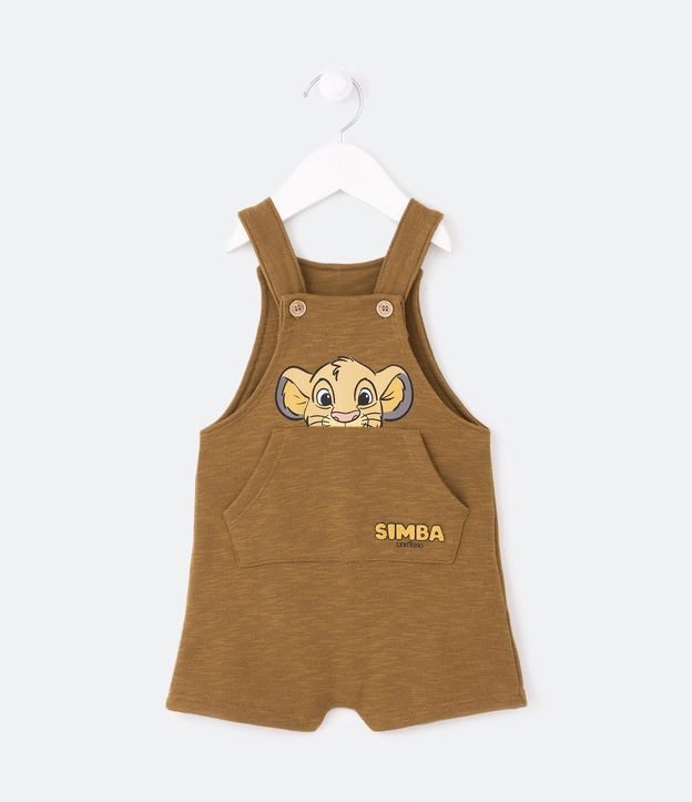 Jardineira Infantil em Moletom Estampa Simba Saindo do Bolso - Tam 0 a 18 meses