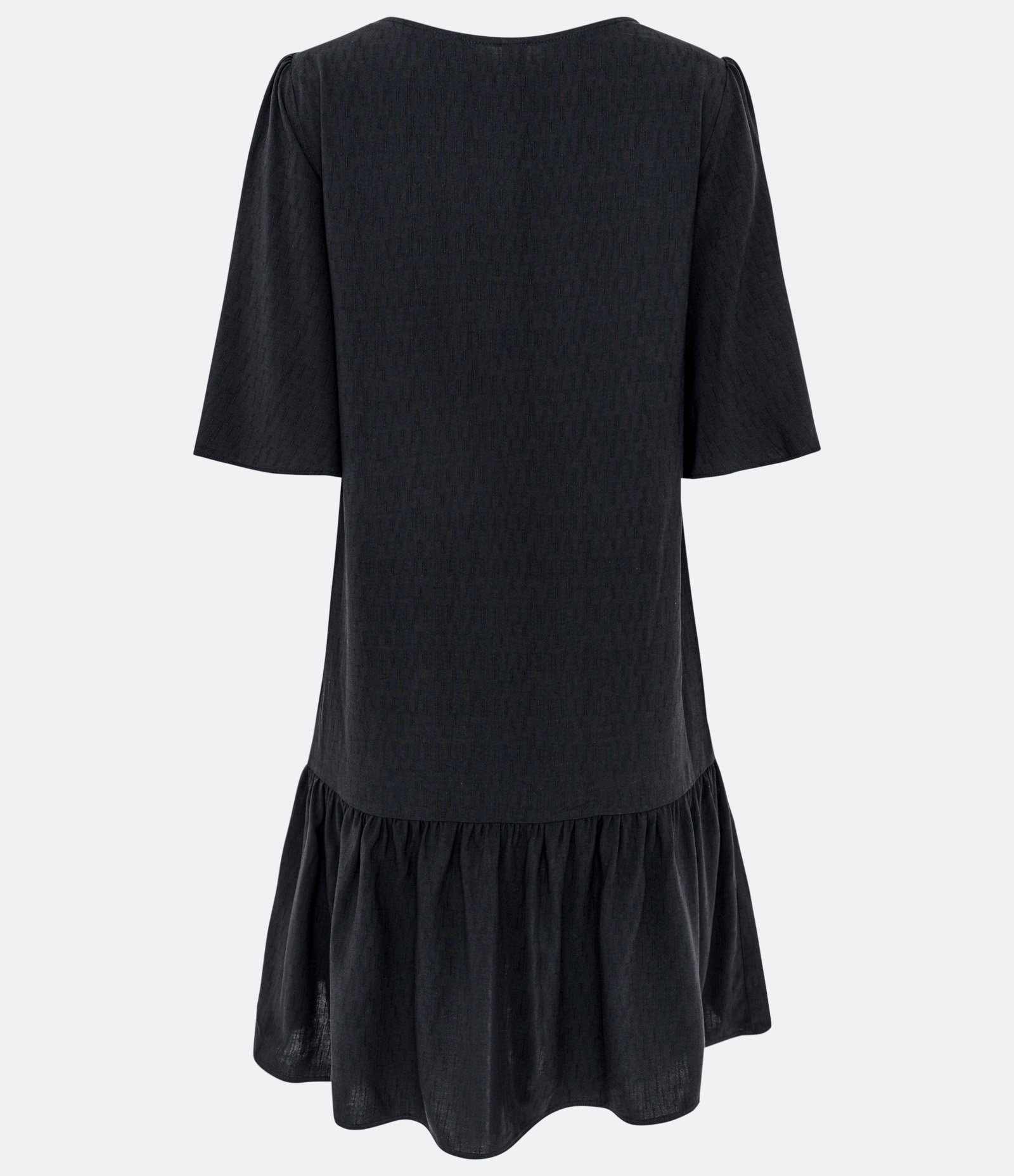 Vestido Curto em Flamê com Textura e Amarração no Decote Preto 2