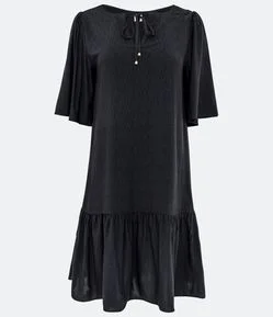 Vestido Curto em Flamê com Textura e Amarração no Decote