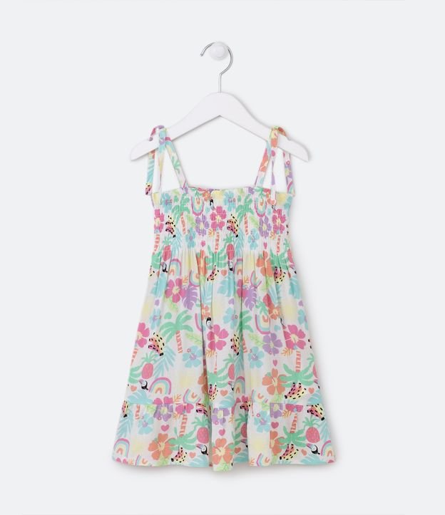 Vestido Infantil Estampa Floral com Amarração nos Ombros - Tam 1 a 5 Anos