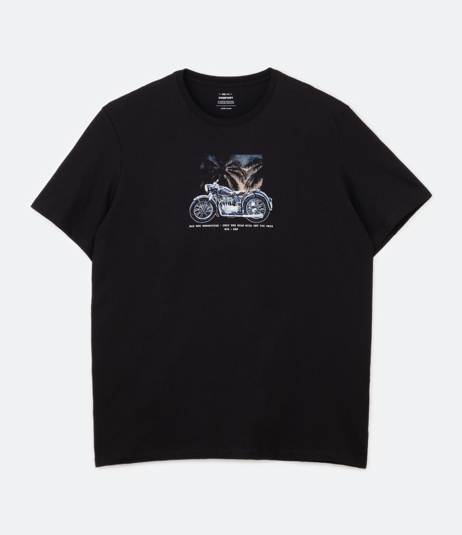 Camiseta Comfort em Meia Malha com Estampa de Motocicleta Preto 1
