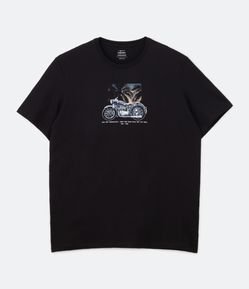 Camiseta Comfort em Meia Malha com Estampa de Motocicleta