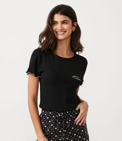 Blusa de Pijama em Ribana com Frufru na Barra e Manga