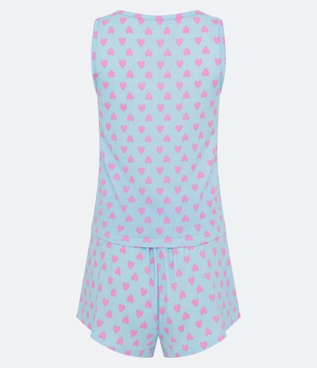 Pijama Short Doll com Blusa Regata e Short Cós Elástico Estampa Corações Azul 6