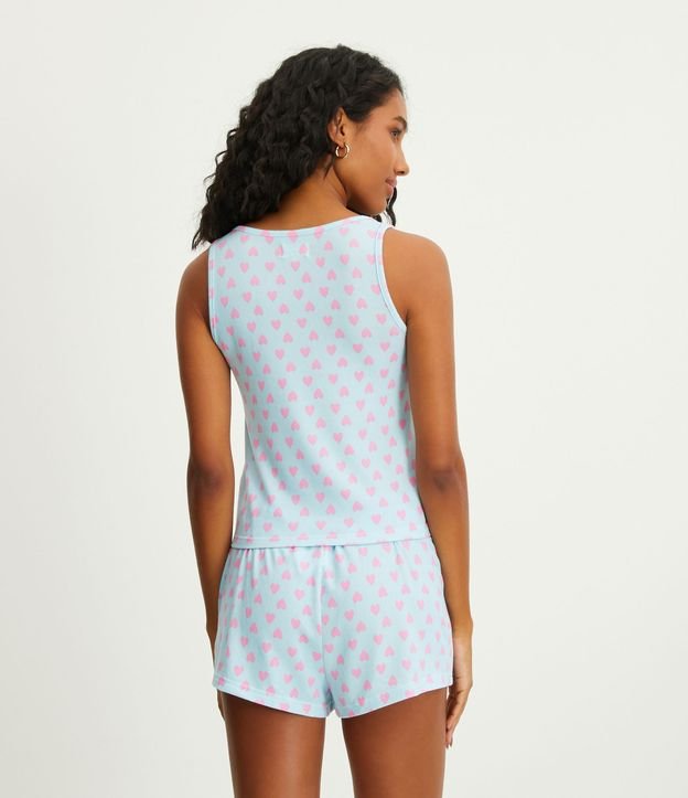 Pijama Short Doll com Blusa Regata e Short Cós Elástico Estampa Corações Azul 2