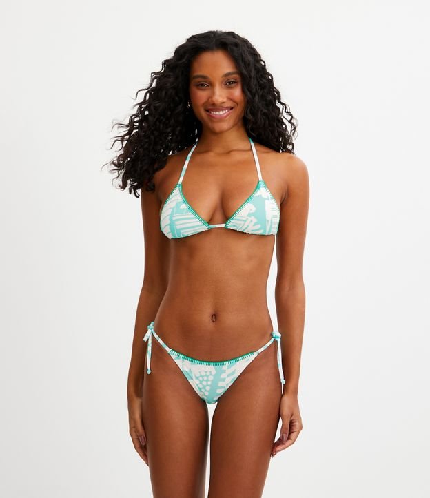 Biquíni Top Cortininha em Poliamida com Pesponto na Barra e Estampa Folhagens