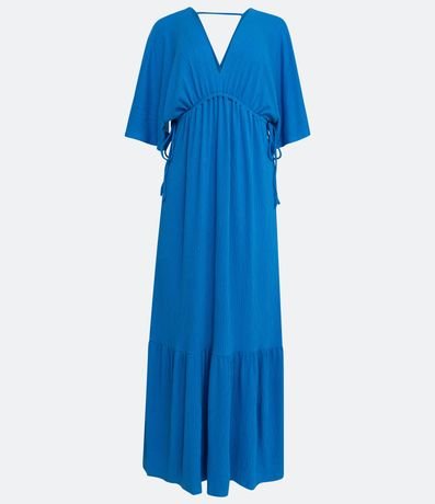 Vestido New Midi em Malha Texturizada com Manga Curta e Amarração Menor preço em Vestido New Midi em Malha Texturizada com Manga Curta e Amarração