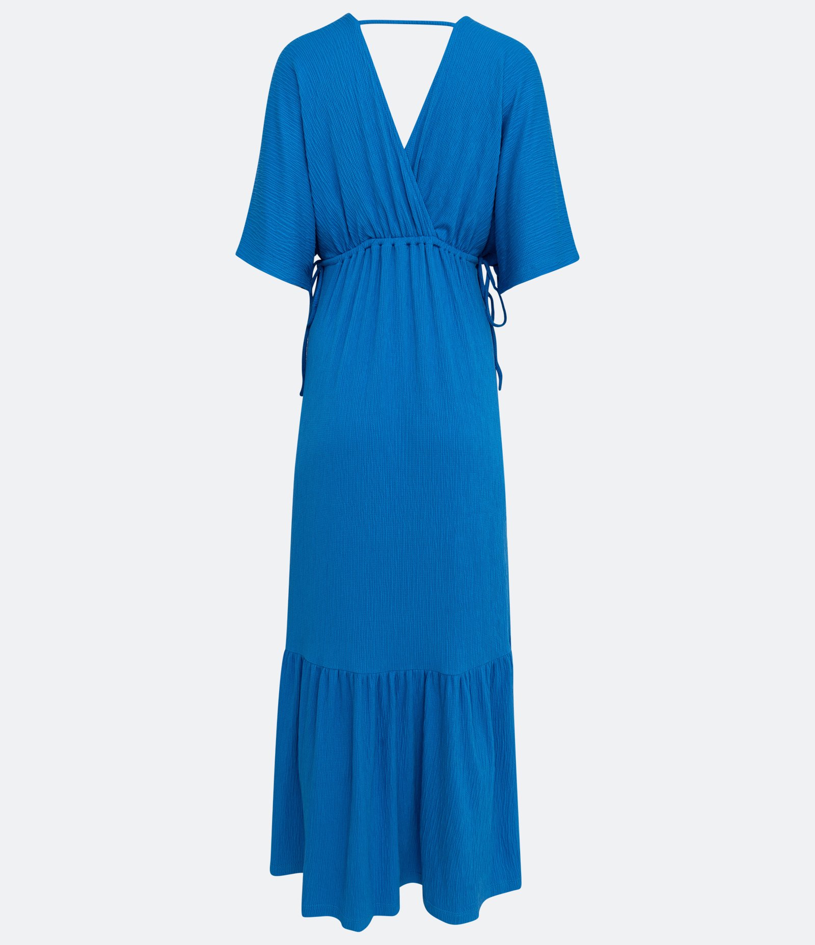Vestido New Midi em Malha Texturizada com Manga Curta e Amarração Azul 2