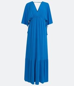 Vestido New Midi em Malha Texturizada com Manga Curta e Amarração