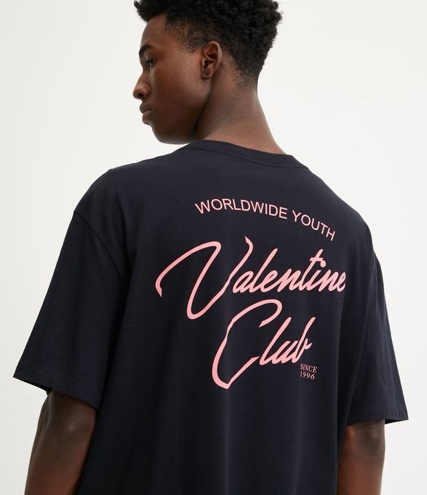 Camiseta Relaxed em Meia Malha com Lettering Valentine Club Preto 5