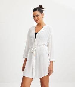 Saída de Praia Camisa Manga Longaem Viscose Texturizada com Amarração