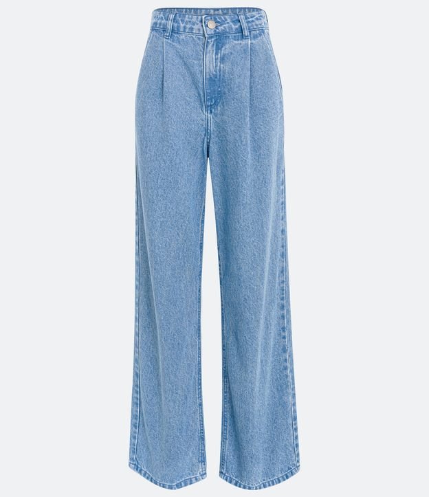 Calça Anos 90 Cintura Alta  Alfaiataria em Jeans com Pregas Azul 5