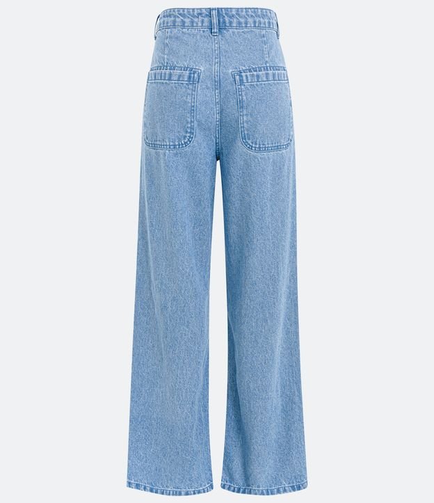 Calça Anos 90 Cintura Alta  Alfaiataria em Jeans com Pregas Azul 6