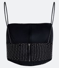 Blusa Cropped de Alça em Tule com Brilhos Furta Cor Aplicados