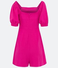 Macaquinho em Linho Texturizado com Manga Bufante e Zíper nas Costas