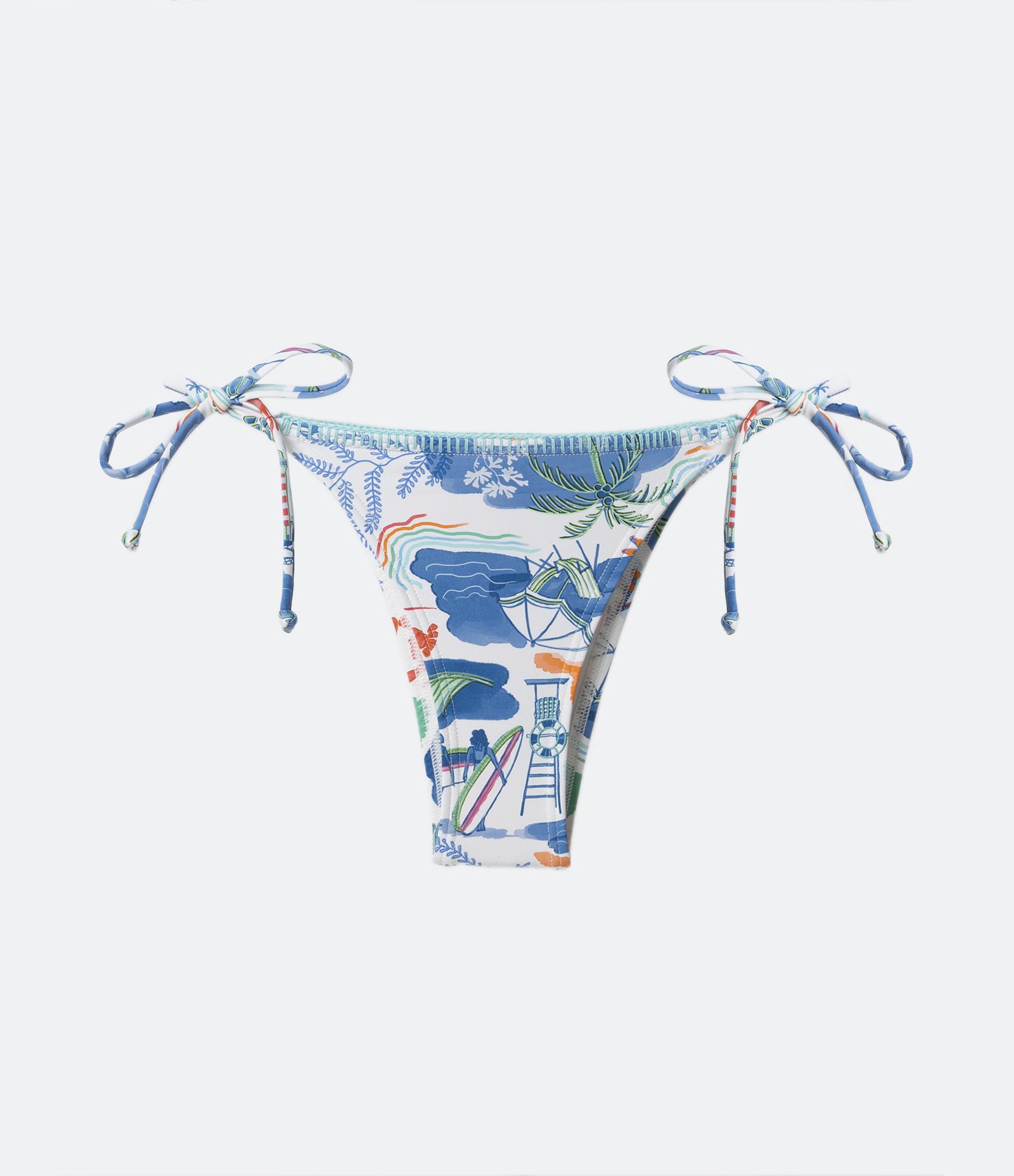 Biquíni Calcinha em Poliamida com Amarração Lateral Estampa Azul/ Branco 1