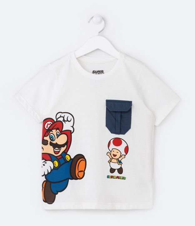 Camiseta Infantil Estampa Mario Bros e Toad- Tam 3 a 10 Anos - Cor: Branco Neve - Tamanho: 03