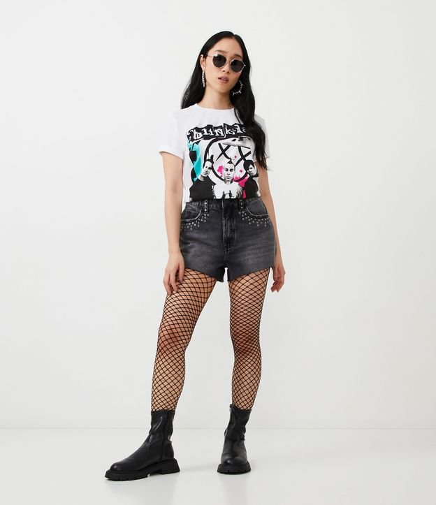 Remera en Algodón con Mangas Cortas y Estampado Blink182 Blanco Nieve 2
