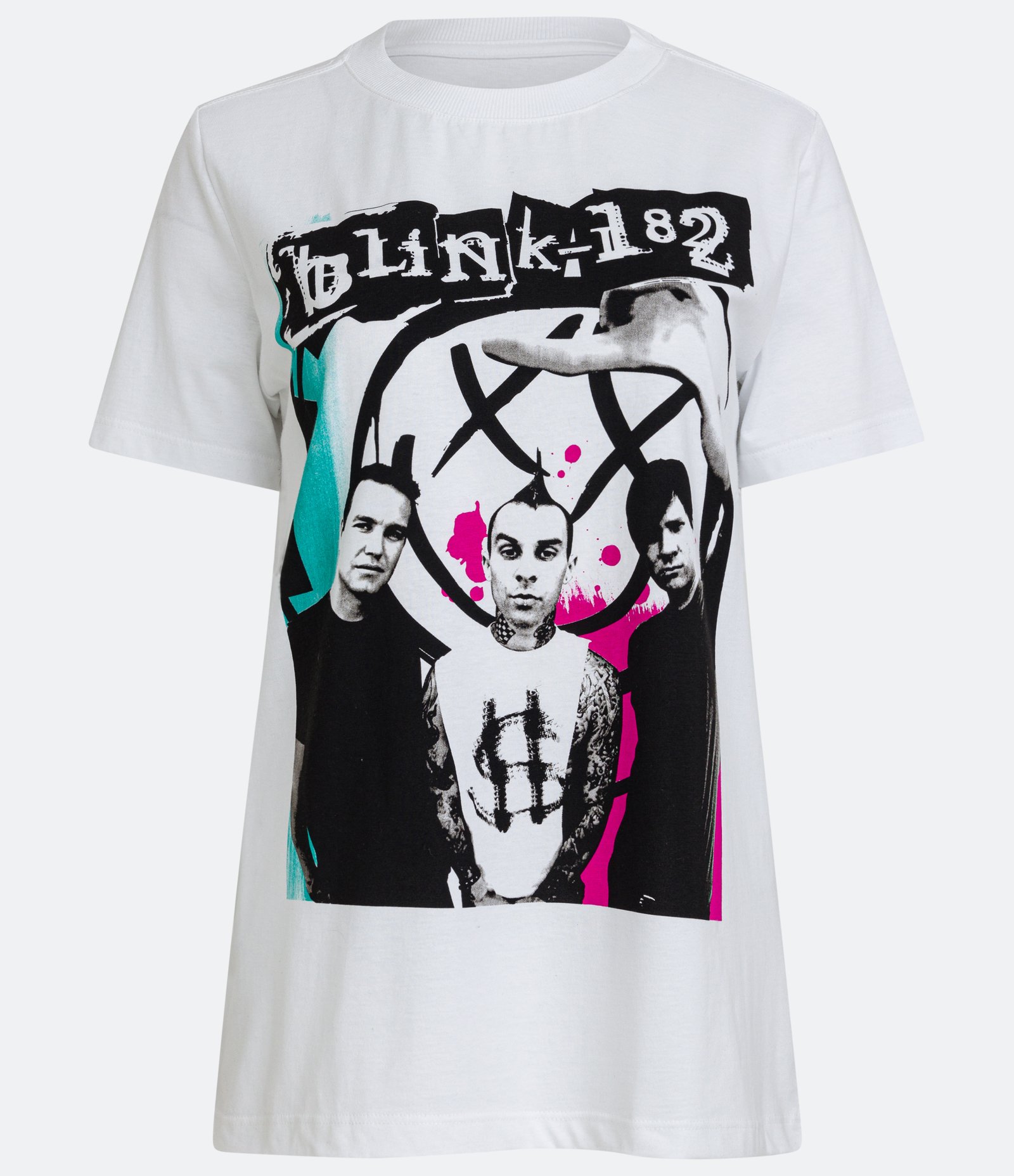 Camiseta em Meia Malha com Manga Curta e Estampa Blink182 Branco Neve 1