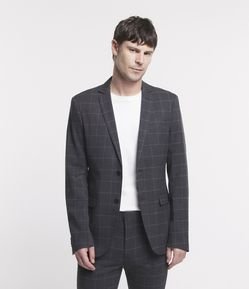 Paletó Slim em Meia Malha com Estampa Xadrez e Bolsos