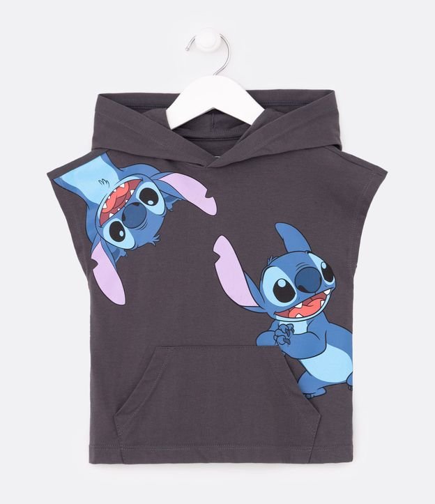 Camiseta Infantil com Capuz e Estampa Stitch - Tam 1 a 5 Anos