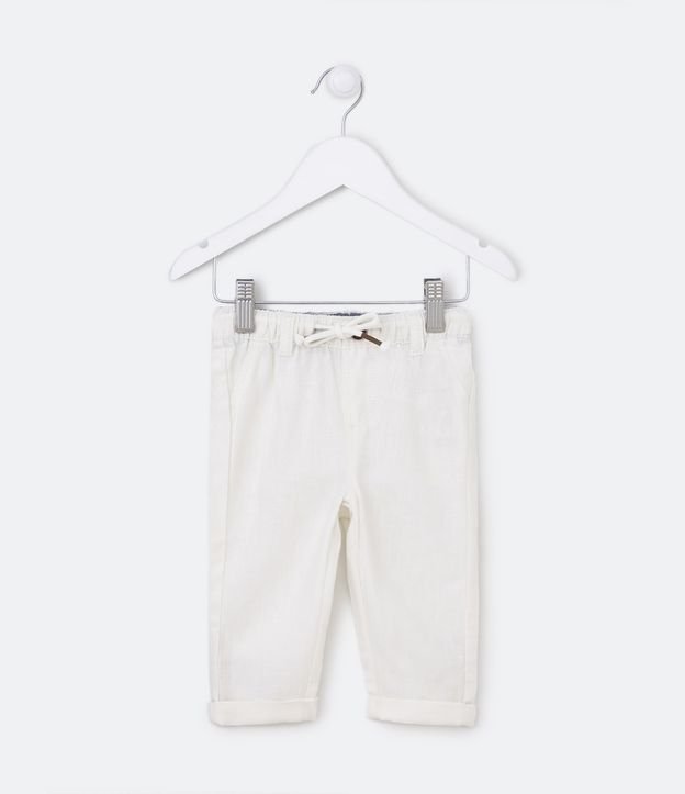Pantalón Infantil en Lino con Cinturón de Cordón - Talle 0 a 18 meses Blanco 1