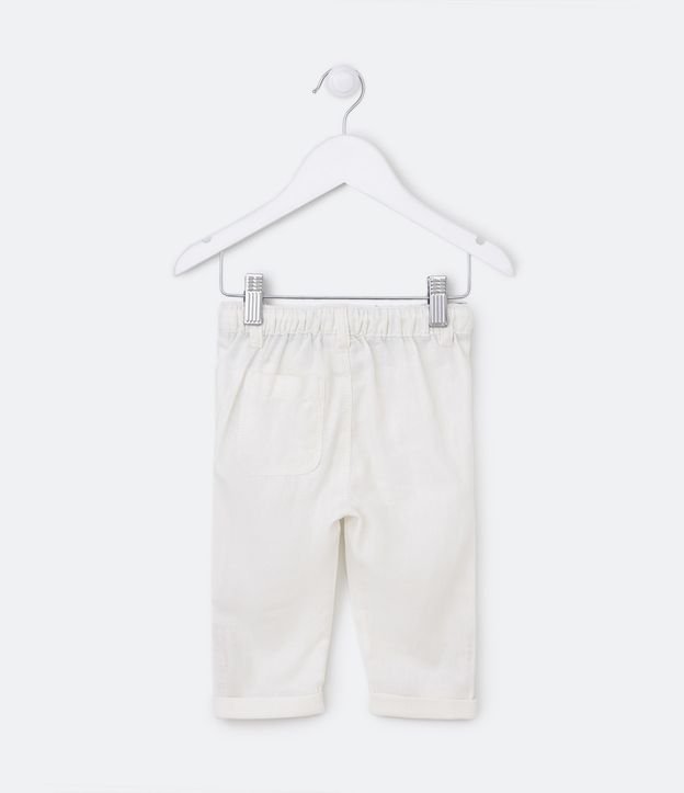 Pantalón Infantil en Lino con Cinturón de Cordón - Talle 0 a 18 meses Blanco 2