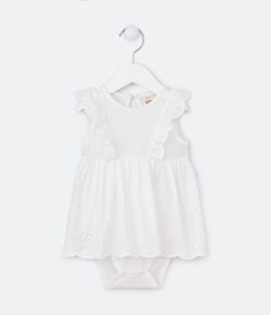 Vestido Body Infantil em Algodão com Babados e Broderie - Tam 0 a 24 Meses