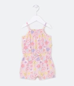 Macaquinho Infantil com Laço na Cintura e Estampa de Bichinhos - Tam 0 a 18 Meses