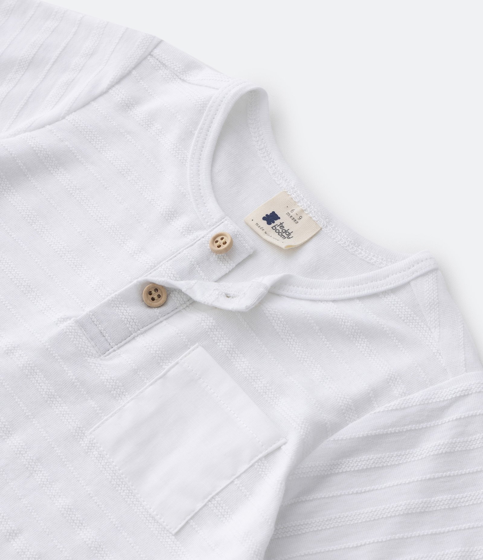 Camiseta Infantil em Algodão Texturizado e Gola Polo - Tam 0 a 18 Meses Branco 6