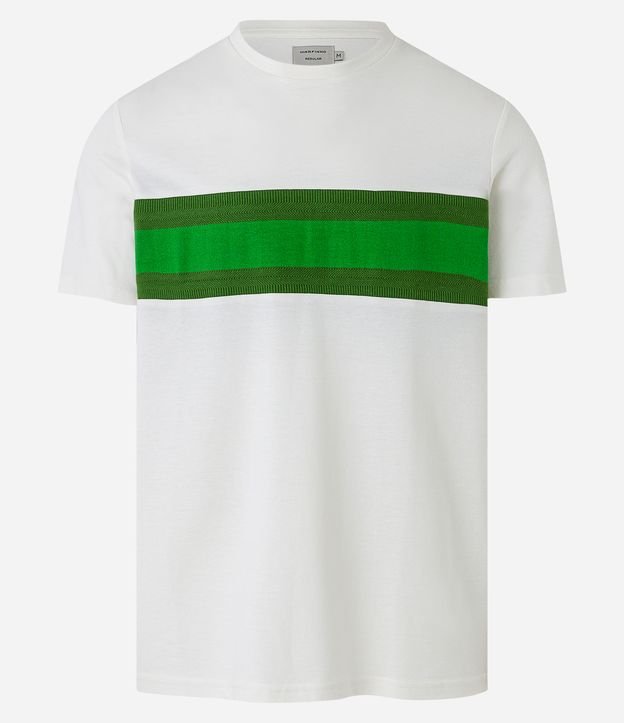 Camiseta Comfort em Algodão com Bloco de Cor e Detalhe Jacquard Off White/ Verde 6