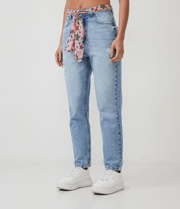 Calça Mom Básico Jeans com Cintura Alta e Barra Dobrada Azul - Lojas Renner