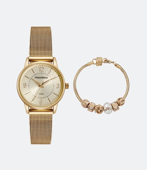 Kit Relógio Mondaine Feminino Analógico com Pulseira e Caixa em Aço 32494LPMVDE1KA