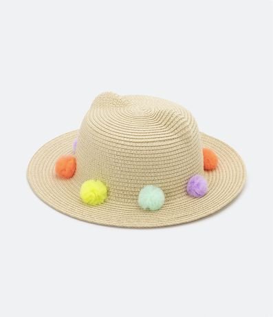 Sombrero de Paja Infantil con Pompones Beige