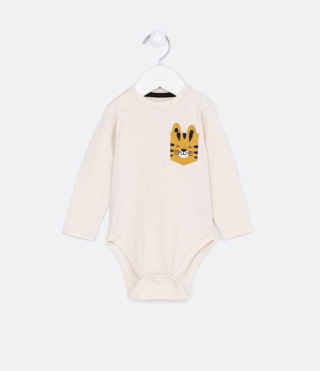Body Infantil com Estampa de Tigrinho no Bolso - Tam 0 a 18 meses