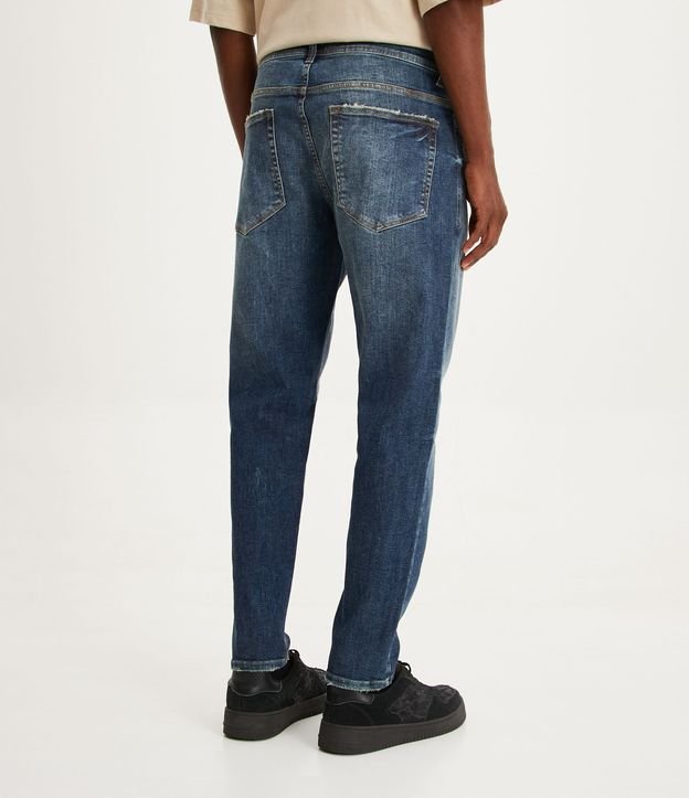 Calça Slim Standard Jeans com Bolsos e Puídos Azul Médio 3