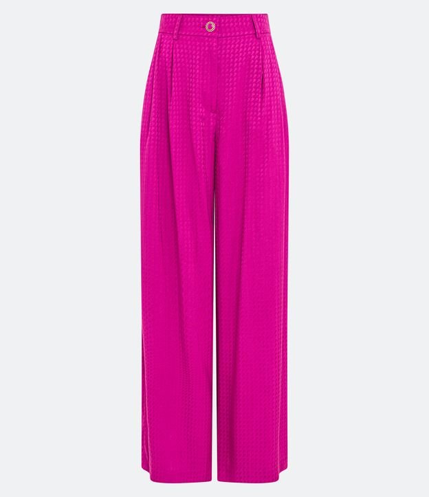 Calça Pantalona em Jacquard com Botões Diferenciados Rosa 6