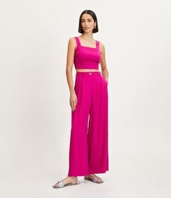 Calça Pantalona em Jacquard com Botões Diferenciados