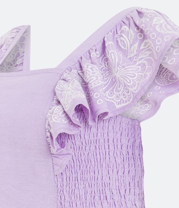 Blusa Cropped en Lino con Volados Bordados de Mariposas Violeta 6