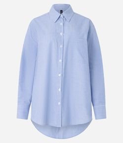 Camisa Alongada em Tricoline Listrado com Manga Longa