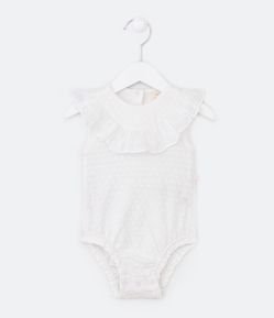 Body Infantil com Textura e Babado em Broderie - Tam 0 a 18  meses