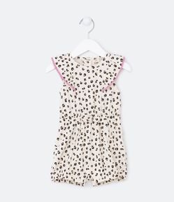 Macaquinho Infantil com Pompons no Babadinho e Estampa Animal Print - Tam 0 a 18 meses