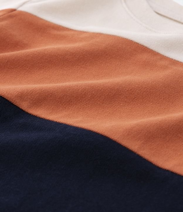 Remera Manga Larga en Piquet con Bloques de Colores - Talle 1 a 4 años Off White/Naranja/Azul 3
